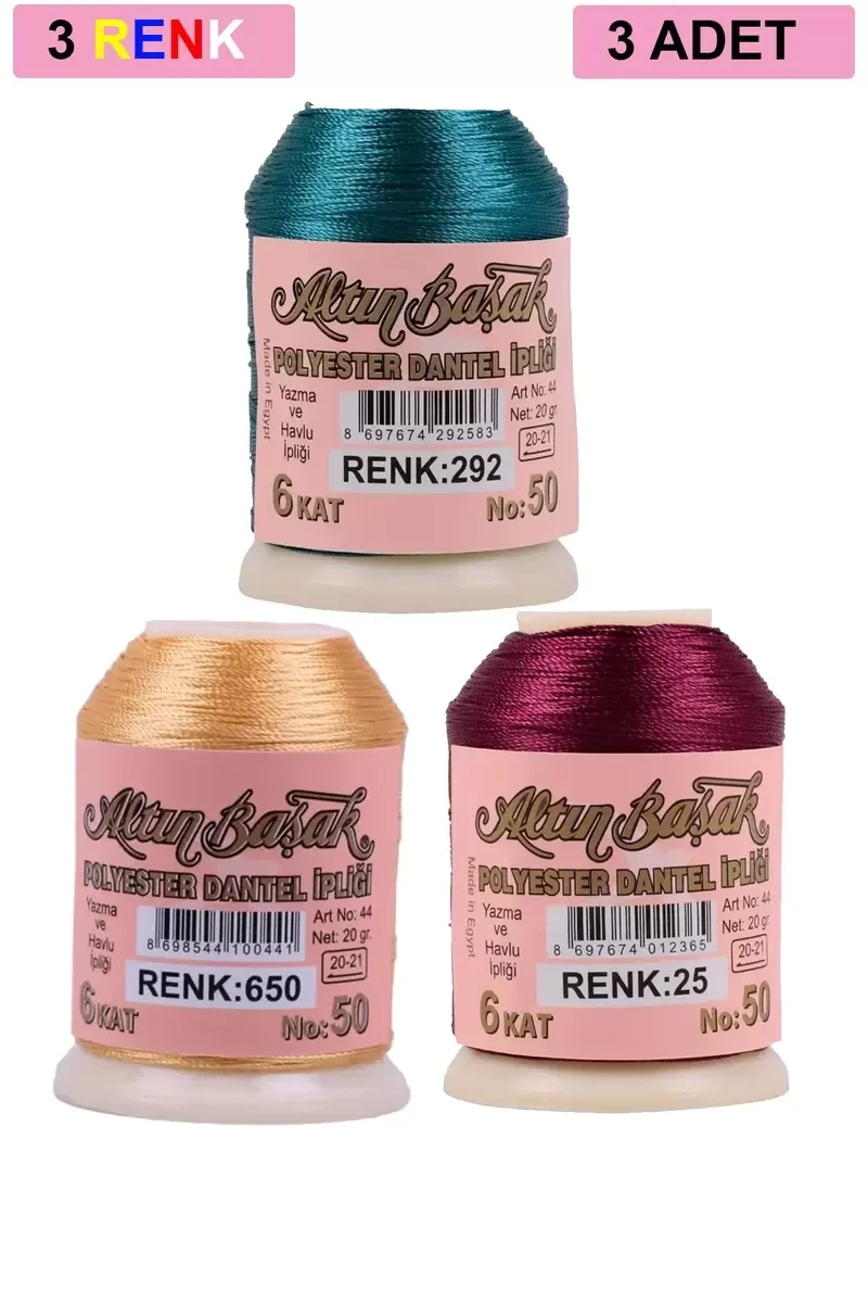 3 Adet Altınbaşak Oya ve Dantel İpi 20 gr - Royaleks - No: 650 - 
