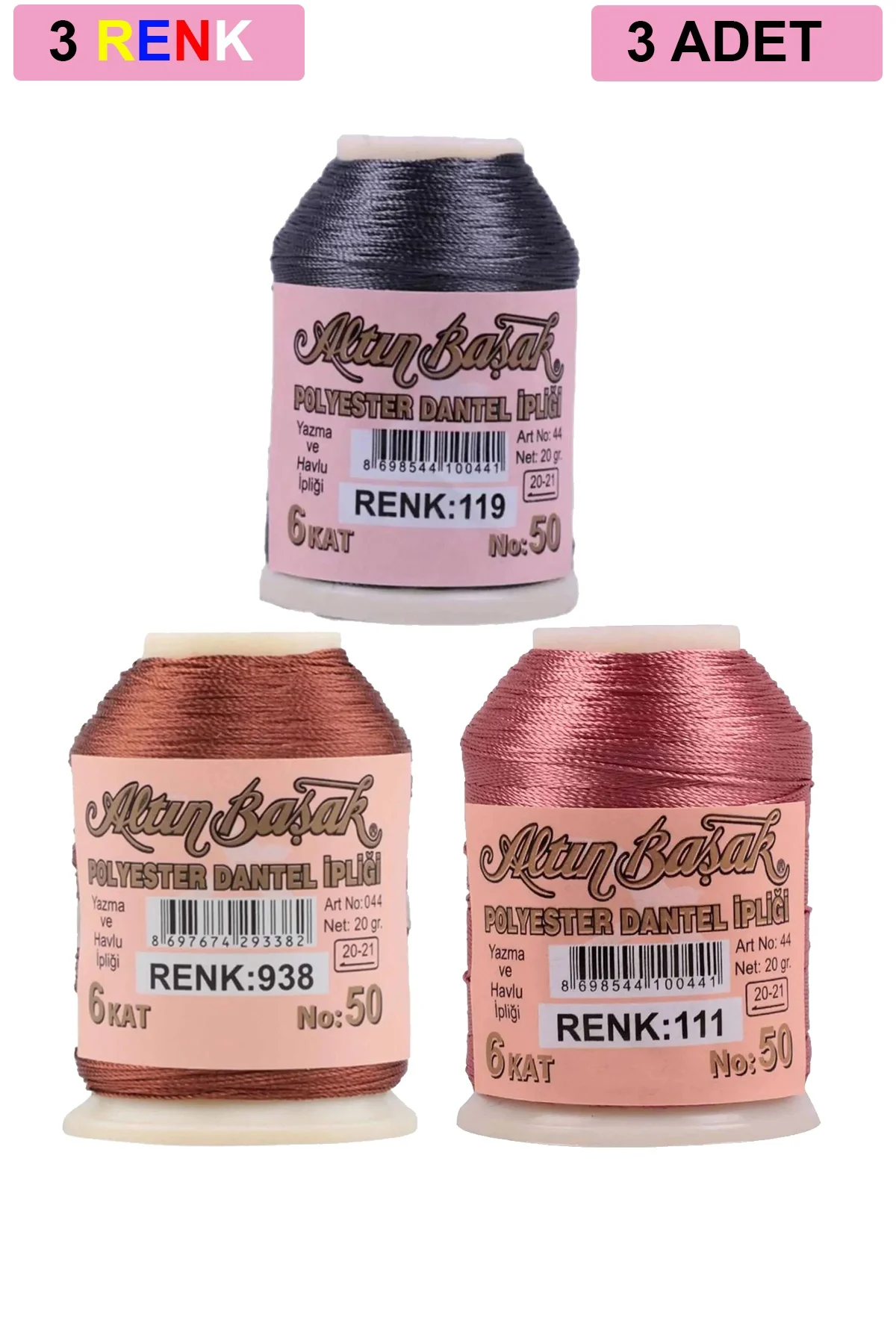 3 Adet Altınbaşak Oya ve Dantel İpi 20 gr - Royaleks - No: 938 - 