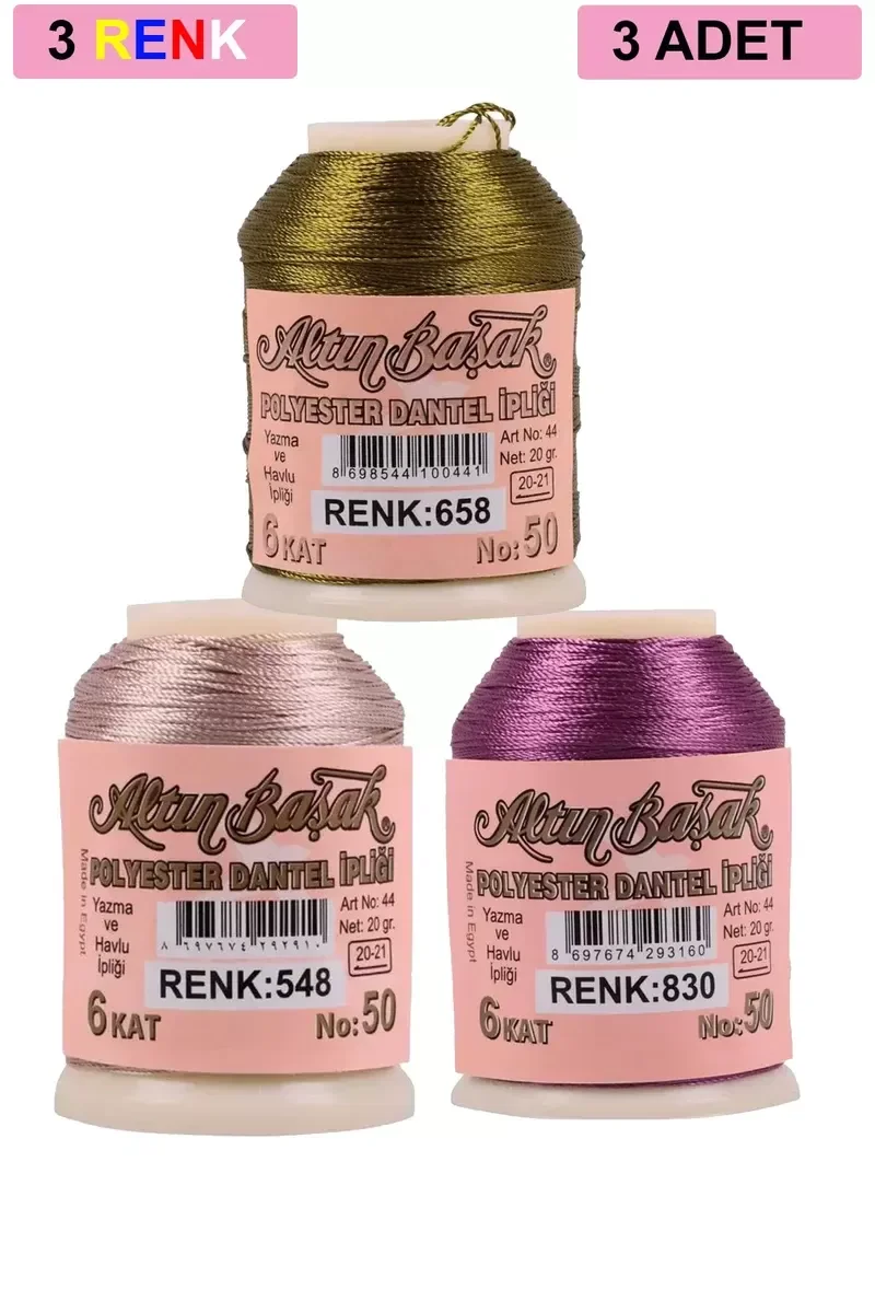 3 Adet Altınbaşak Oya ve Dantel İpi 20 gr - Royaleks - No: 548 - 