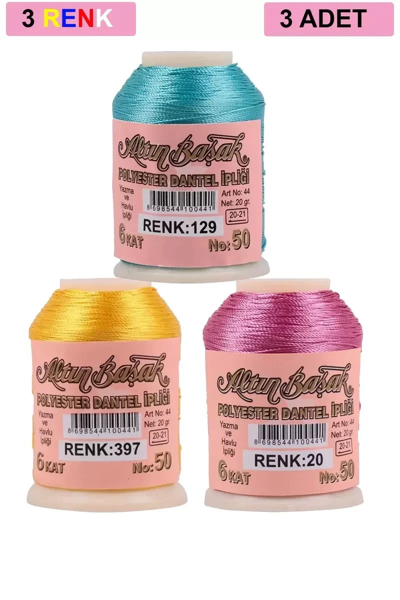 3 Adet Altınbaşak Oya ve Dantel İpi 20 gr - Royaleks - No: 397 - 