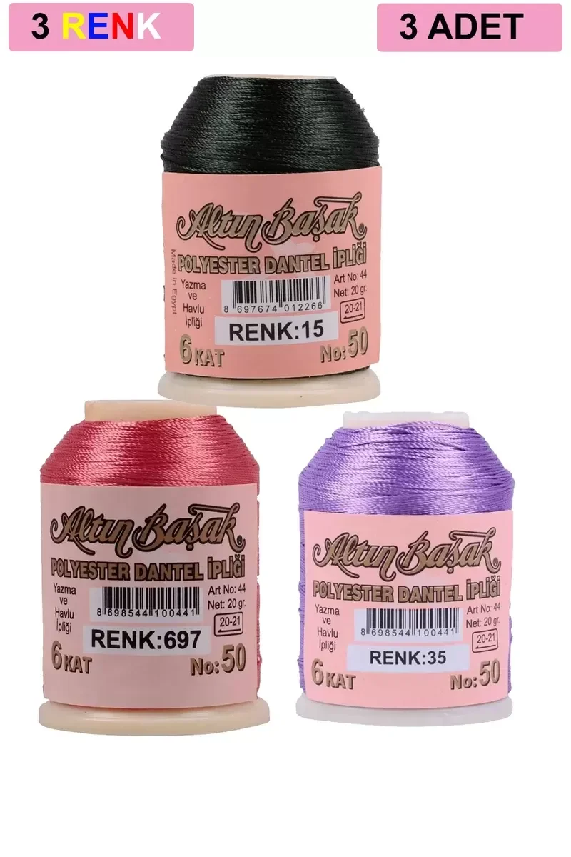 3 Adet Altınbaşak Oya ve Dantel İpi 20 gr - Royaleks - No: 697 - 