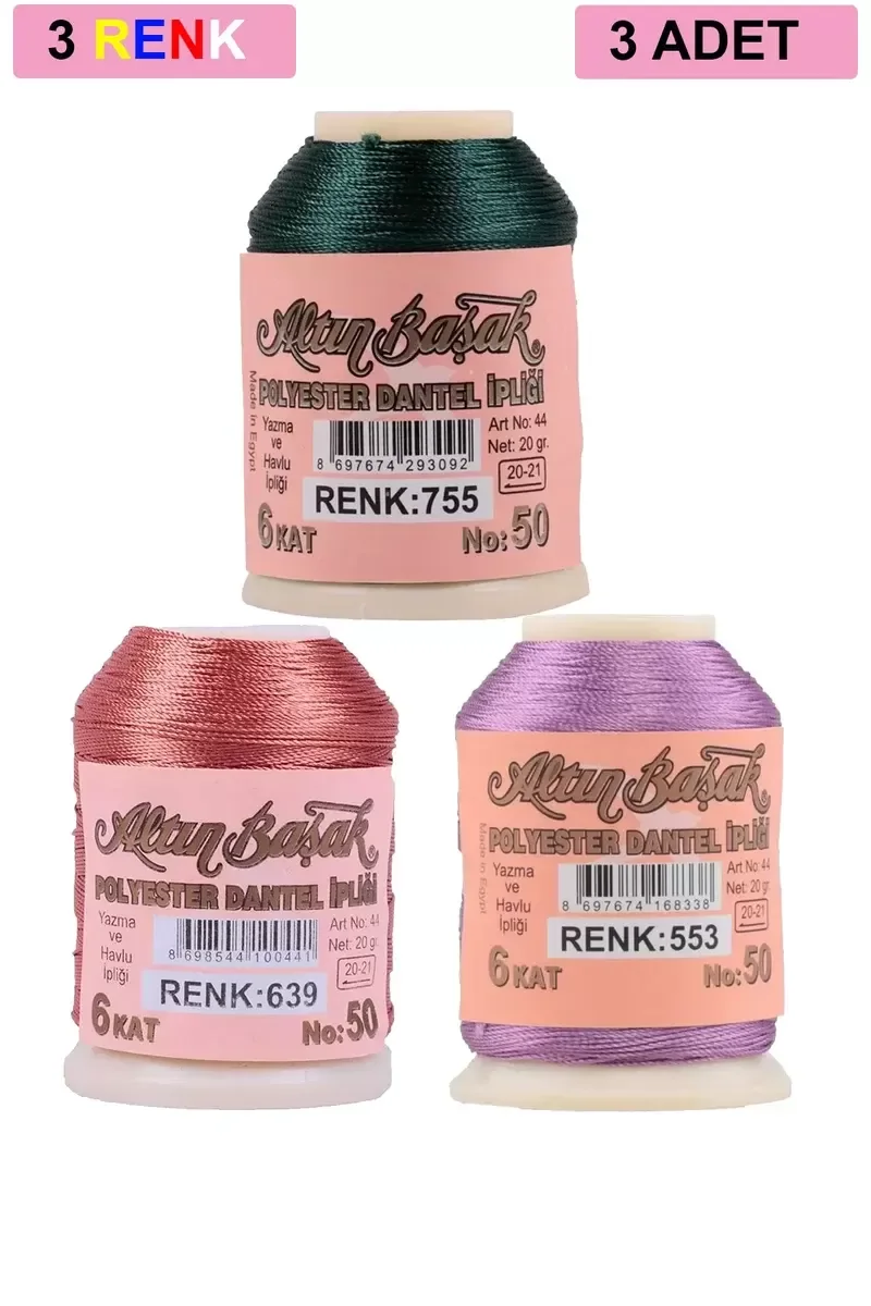 3 Adet Altınbaşak Oya ve Dantel İpi 20 gr - Royaleks - No: 639 - 
