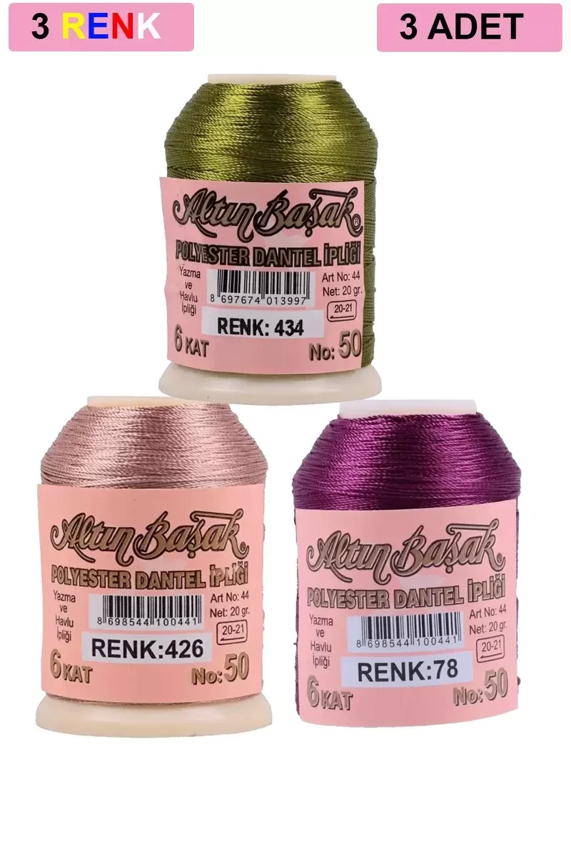 3 Adet Altınbaşak Oya ve Dantel İpi 20 gr - Royaleks - No: 426 - 