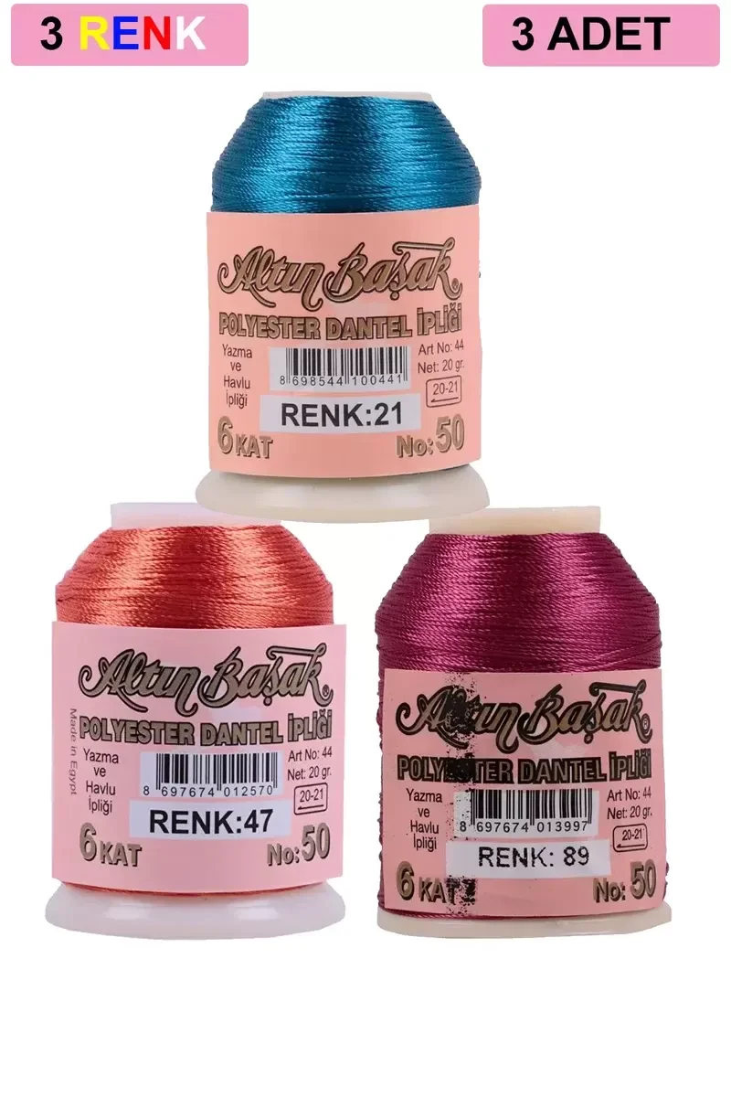 3 Adet Altınbaşak Oya ve Dantel İpi 20 gr - Royaleks - No: 047 - 