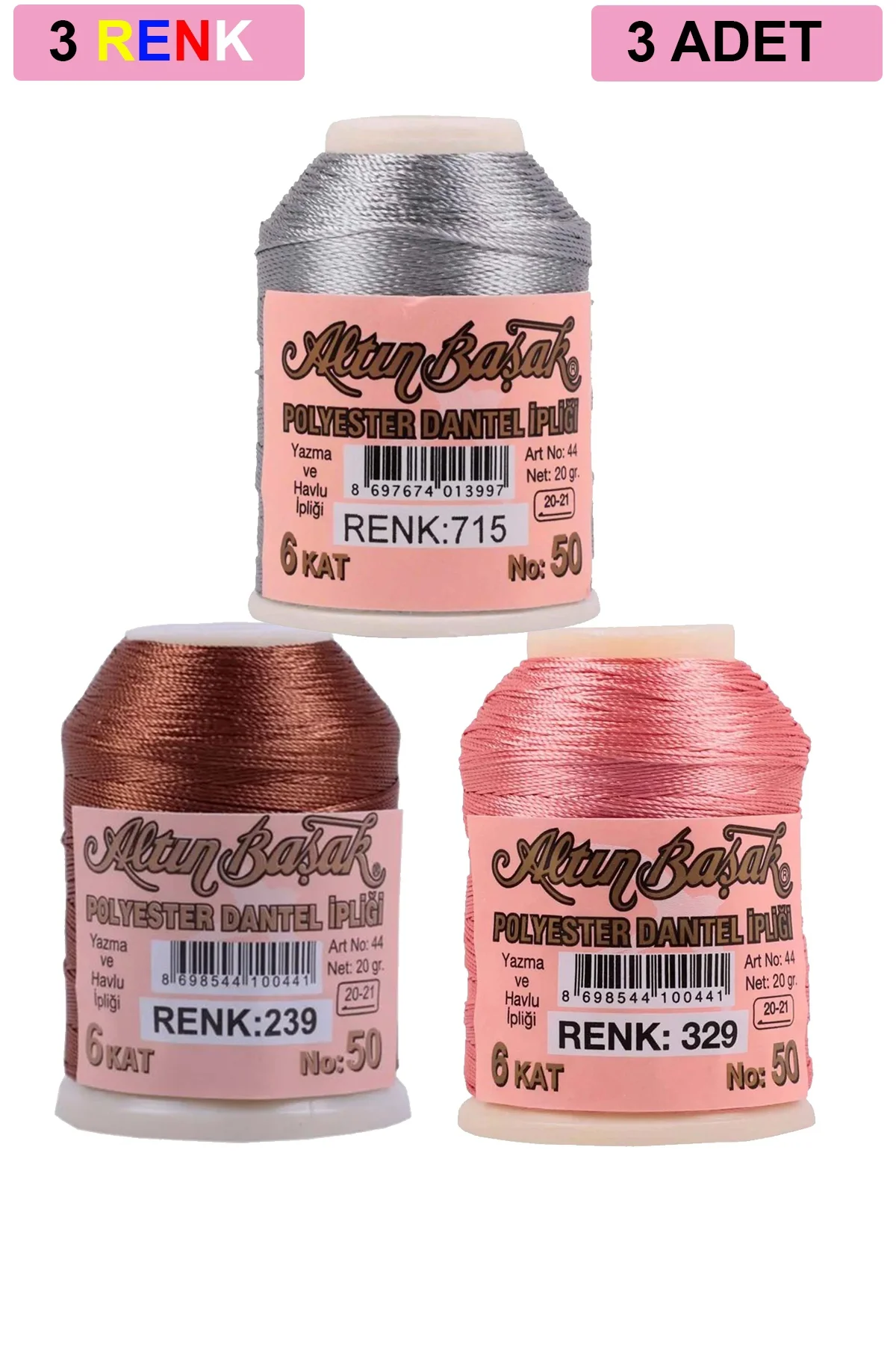 3 Adet Altınbaşak Oya ve Dantel İpi 20 gr - Royaleks - No: 239 - 