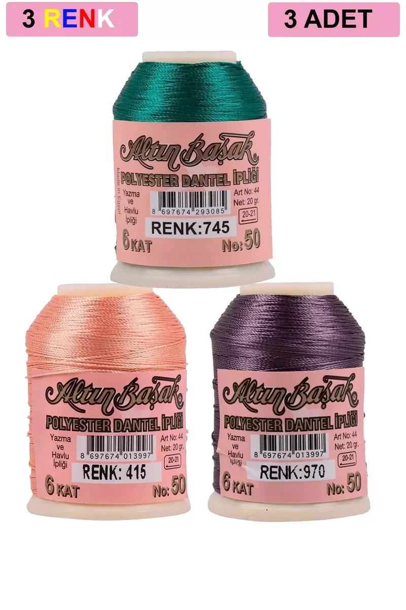 3 Adet Altınbaşak Oya ve Dantel İpi 20 gr - Royaleks - No: 415 - 