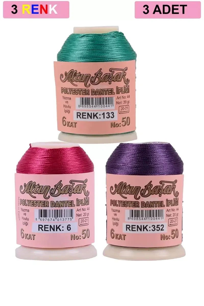 3 Adet Altınbaşak Oya ve Dantel İpi 20 gr - Royaleks - No: 006 - 