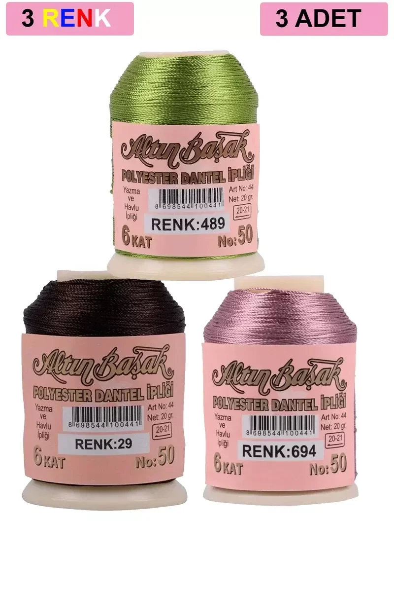 3 Adet Altınbaşak Oya ve Dantel İpi 20 gr - Royaleks - No: 029 - 