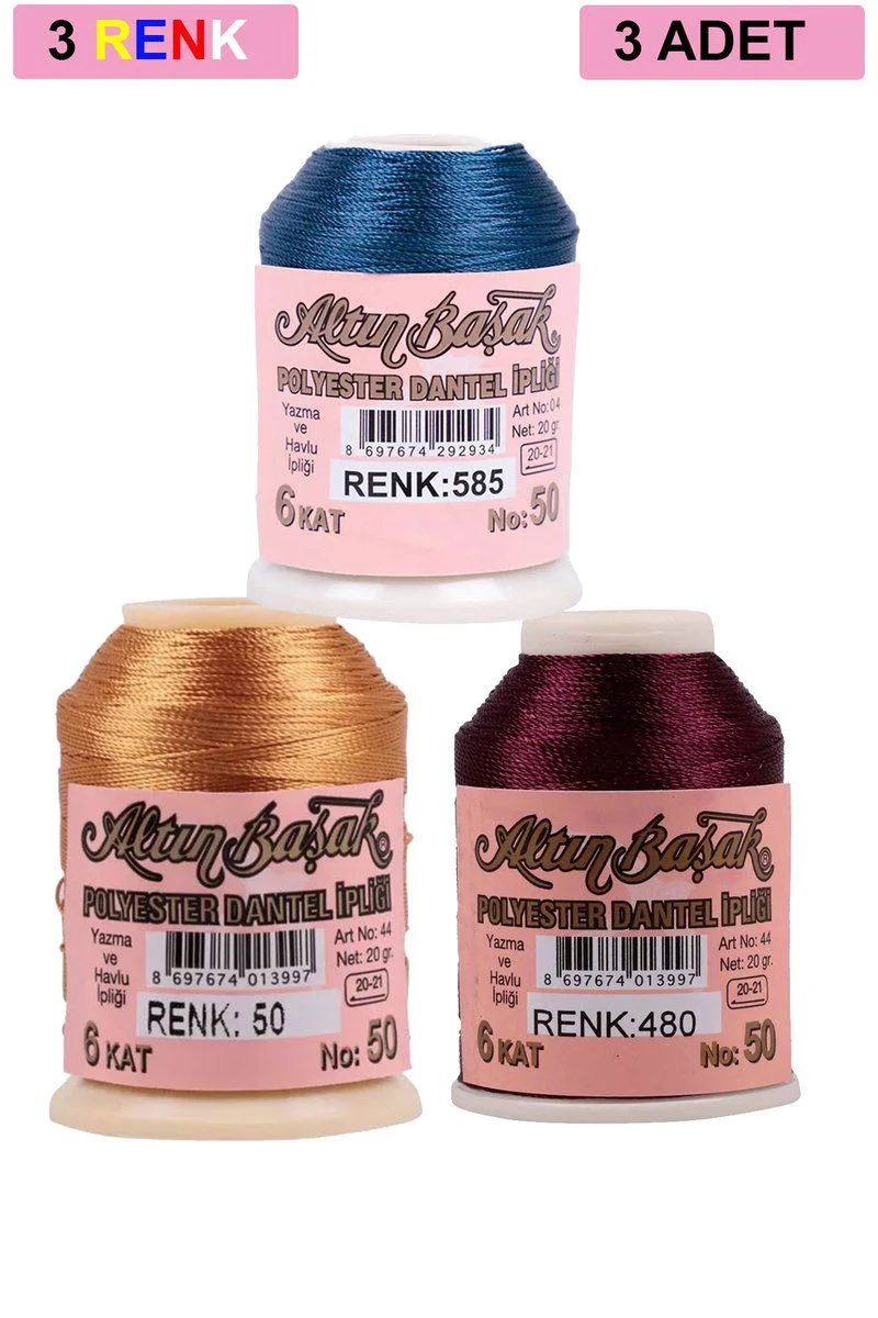 3 Adet Altınbaşak Oya ve Dantel İpi - Royaleks ile Uyumlu - 20 Gr - No: 050, 480, 585 Fiyatı, Yorumları ve Özellikleri