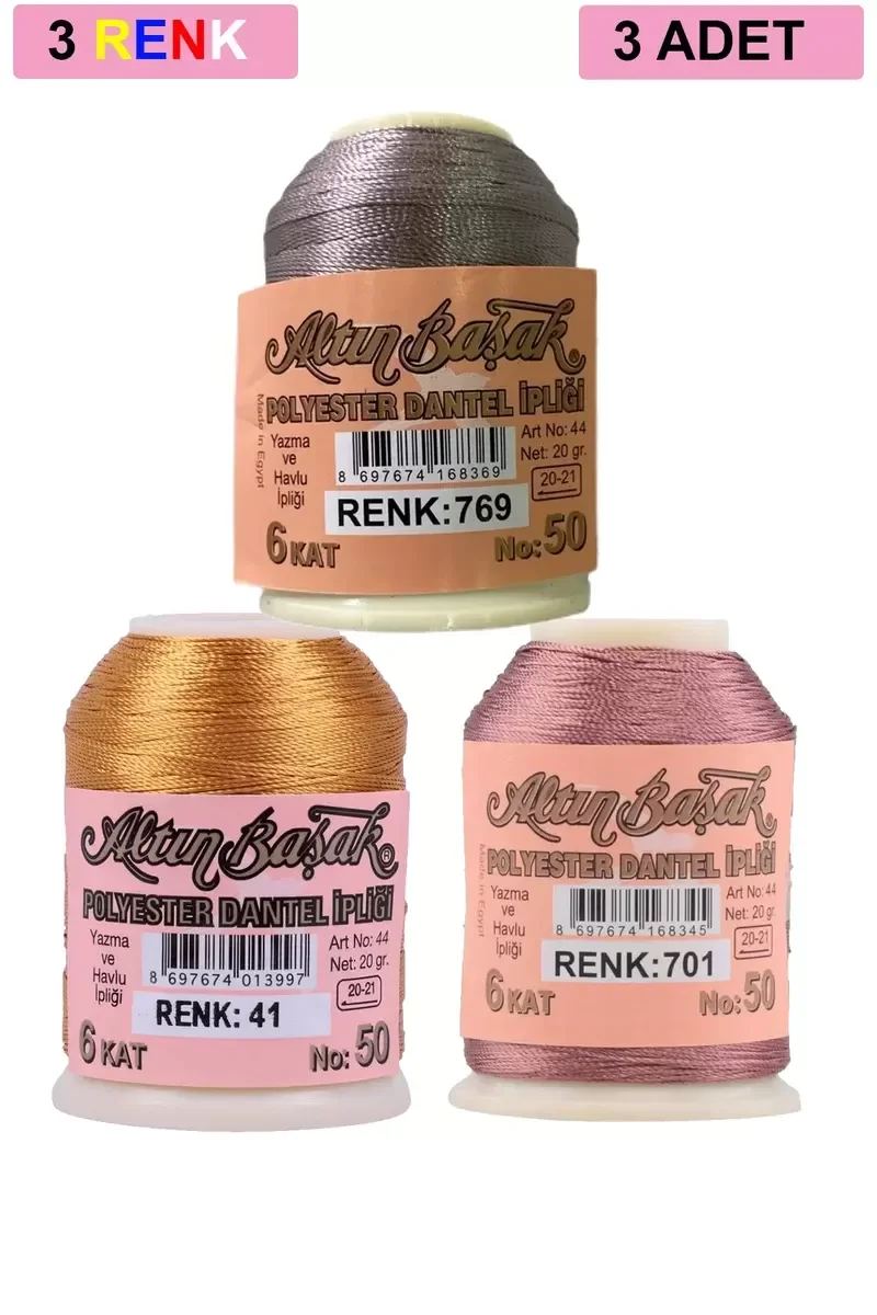 3 Adet Altınbaşak Oya ve Dantel İpi 20 gr - Royaleks - No: 041 - 