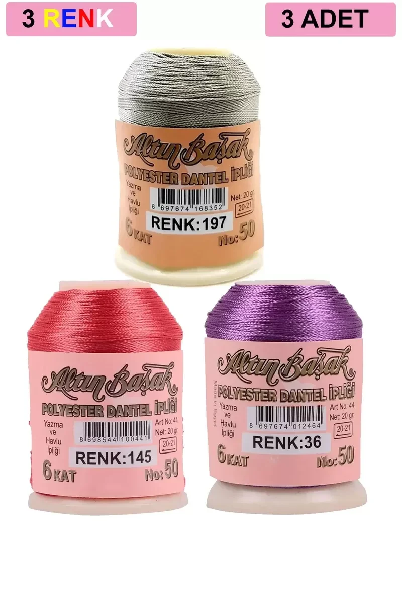 3 Adet Altınbaşak Oya ve Dantel İpi 20 gr - Royaleks - No: 145 - 