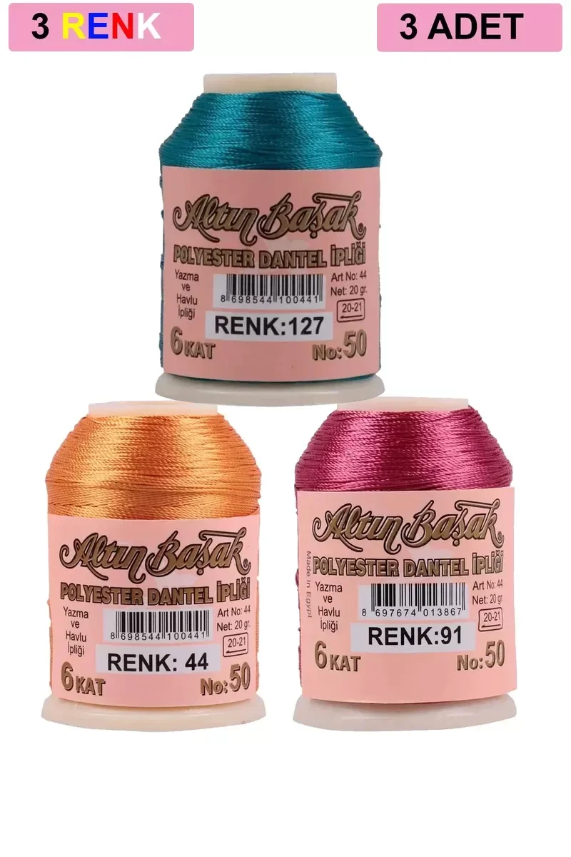 3 Adet Altınbaşak Oya ve Dantel İpi 20 gr - Royaleks - No: 044 - 