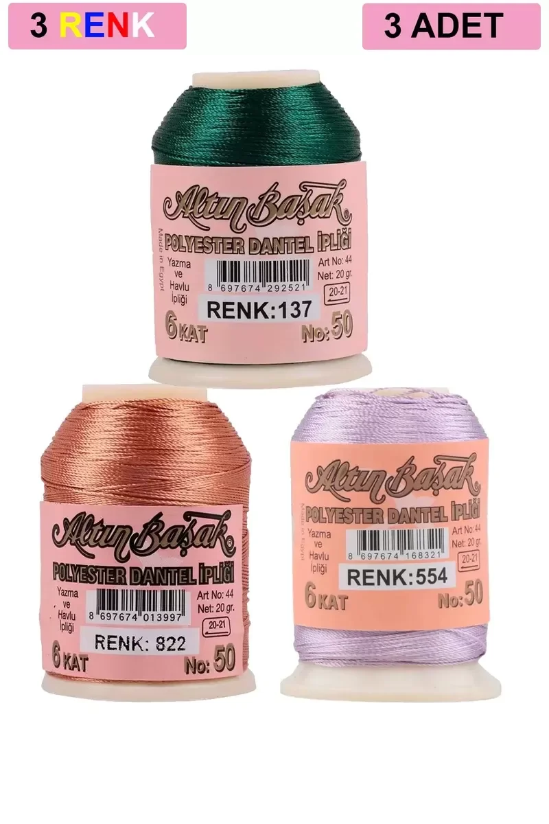 3 Adet Altınbaşak Oya ve Dantel İpi 20 gr - Royaleks - No: 822 - 