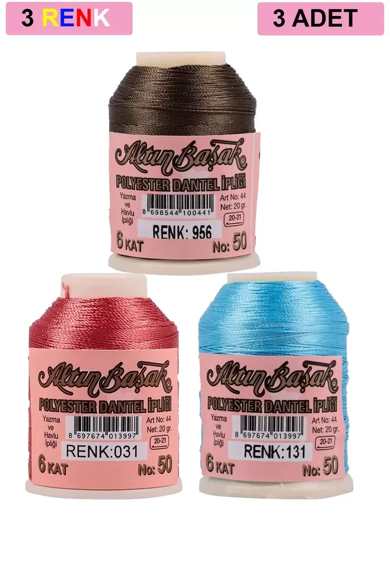 3 Adet Altınbaşak Oya ve Dantel İpi 20 gr - Royaleks - No: 031 - 