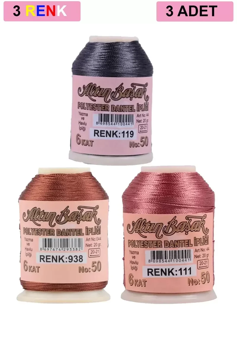 3 Adet Altınbaşak Oya ve Dantel İpi 20 gr - Royaleks - No: 938 - 