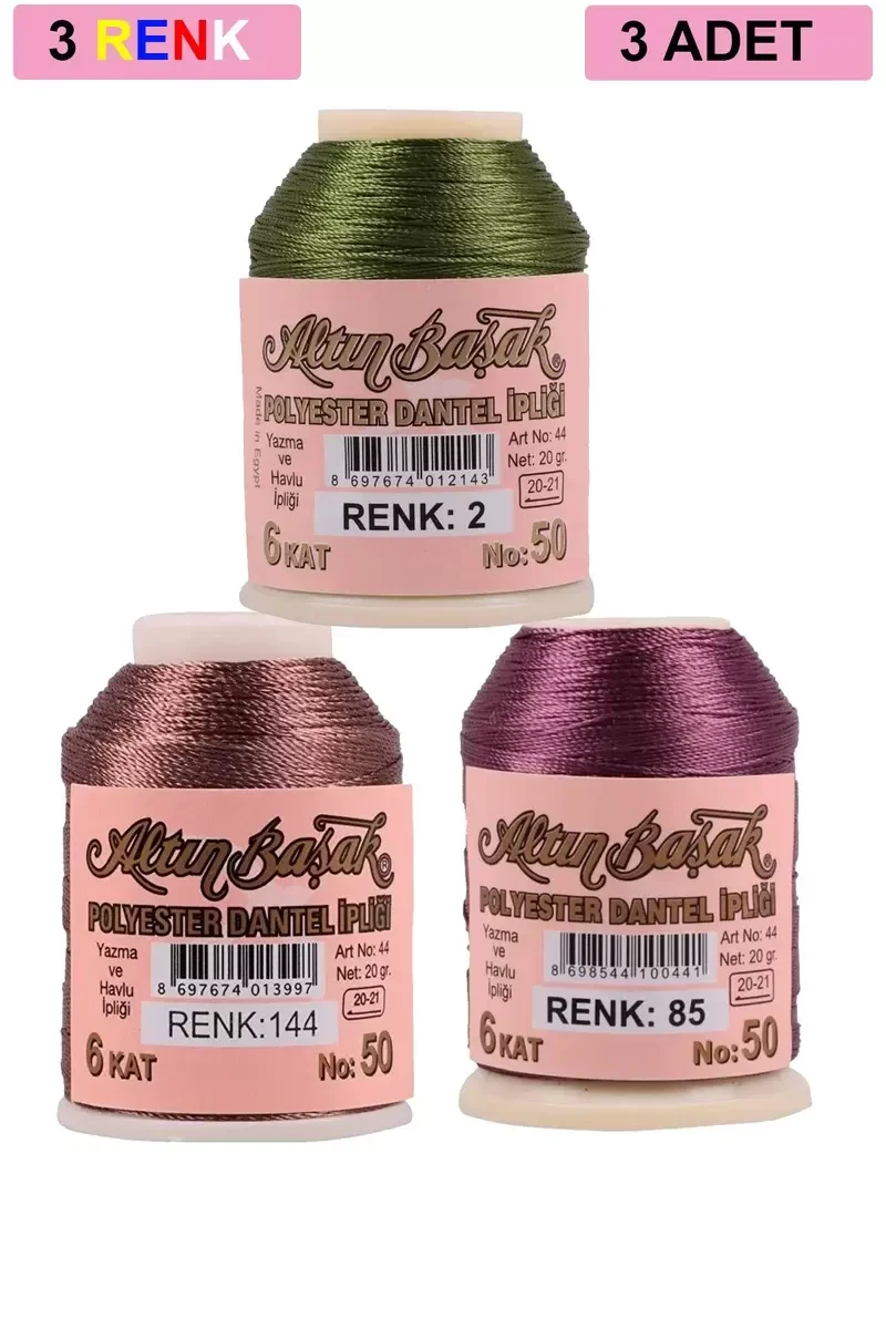 3 Adet Altınbaşak Oya ve Dantel İpi 20 gr - Royaleks - No: 144 - 