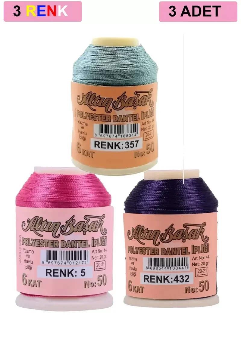 3 Adet Altınbaşak Oya ve Dantel İpi 20 gr - Royaleks - No: 005 - 