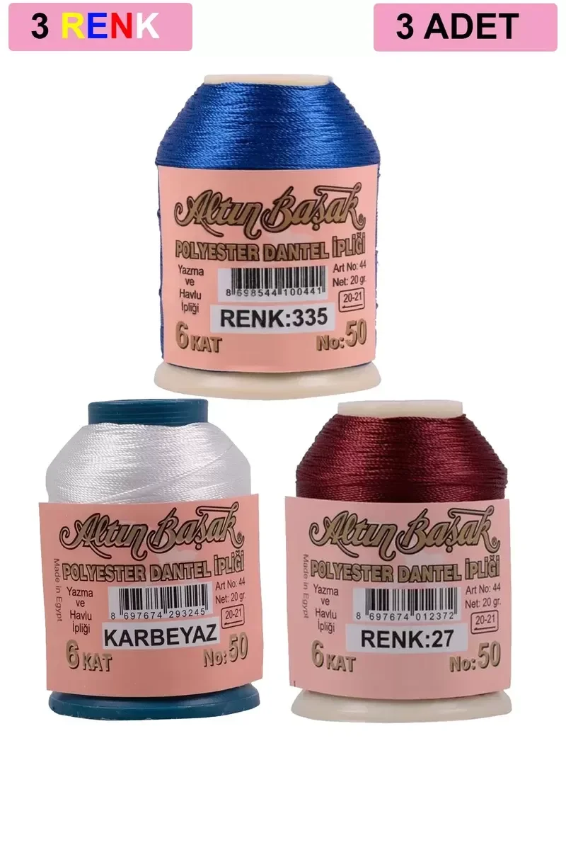3 Adet Altınbaşak Oya ve Dantel İpi 20 gr - Royaleks - No: K.BEYA