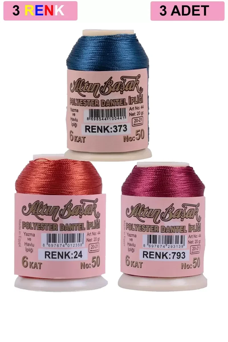 3 Adet Altınbaşak Oya ve Dantel İpi 20 gr - Royaleks - No: 024 - 