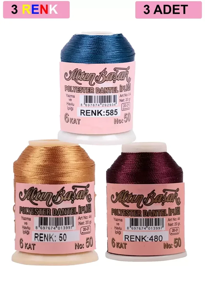 3 Adet Altınbaşak Oya ve Dantel İpi 20 gr - Royaleks - No: 050 - 