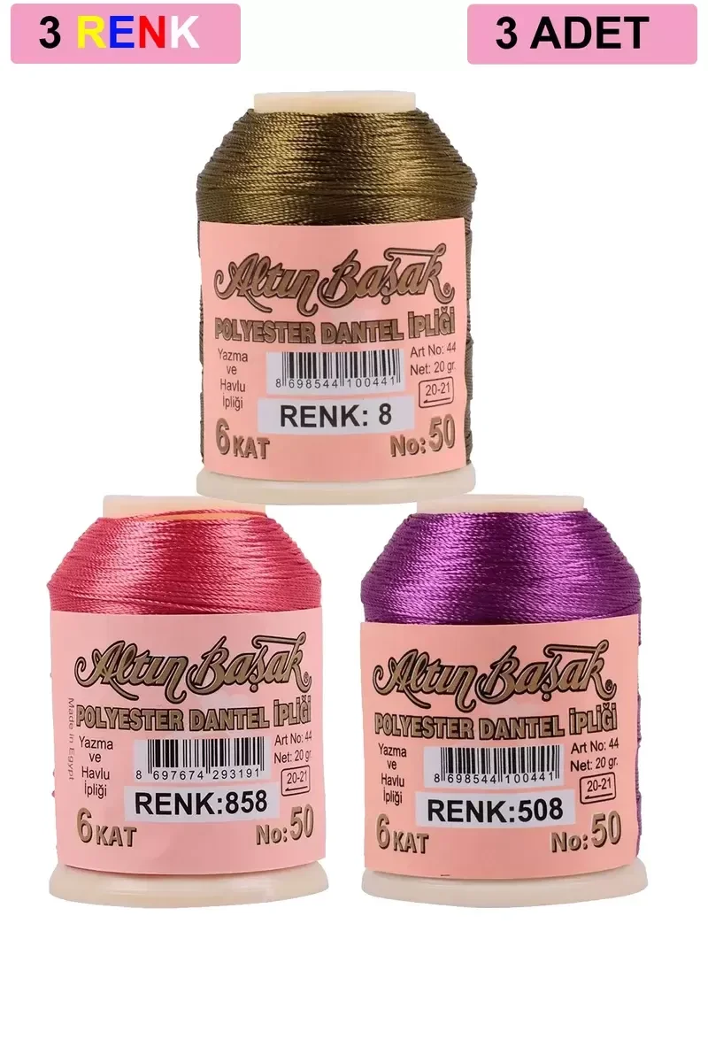 3 Adet Altınbaşak Oya ve Dantel İpi 20 gr - Royaleks - No: 858 - 