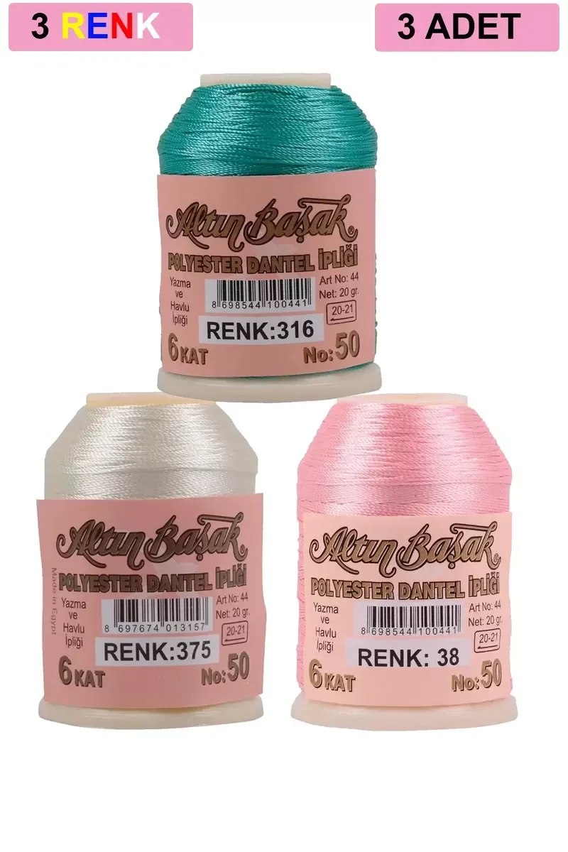 3 Adet Altınbaşak Oya ve Dantel İpi 20 gr - Royaleks - No: 375 - 