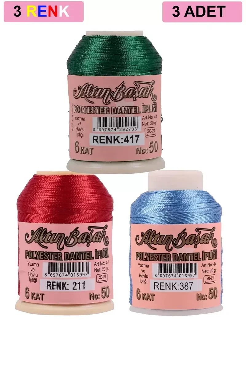 3 Adet Altınbaşak Oya ve Dantel İpi 20 gr - Royaleks - No: 211 - 