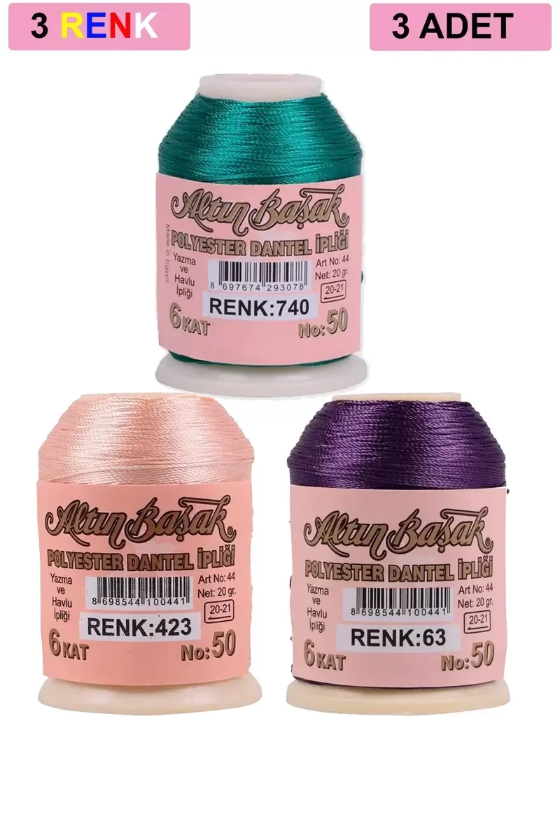 3 Adet Altınbaşak Oya ve Dantel İpi 20 gr - Royaleks - No: 423 - 