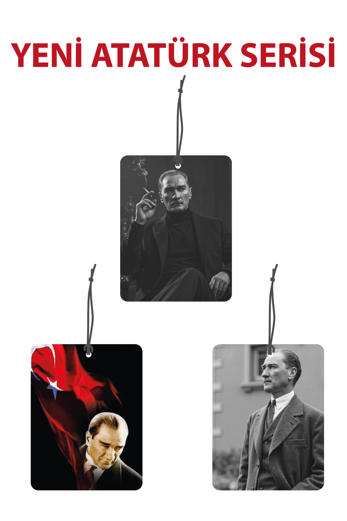3 Adet Başkomutan Mustafa Kemal Atatürk Görselli Oto Kokusu ve Ot