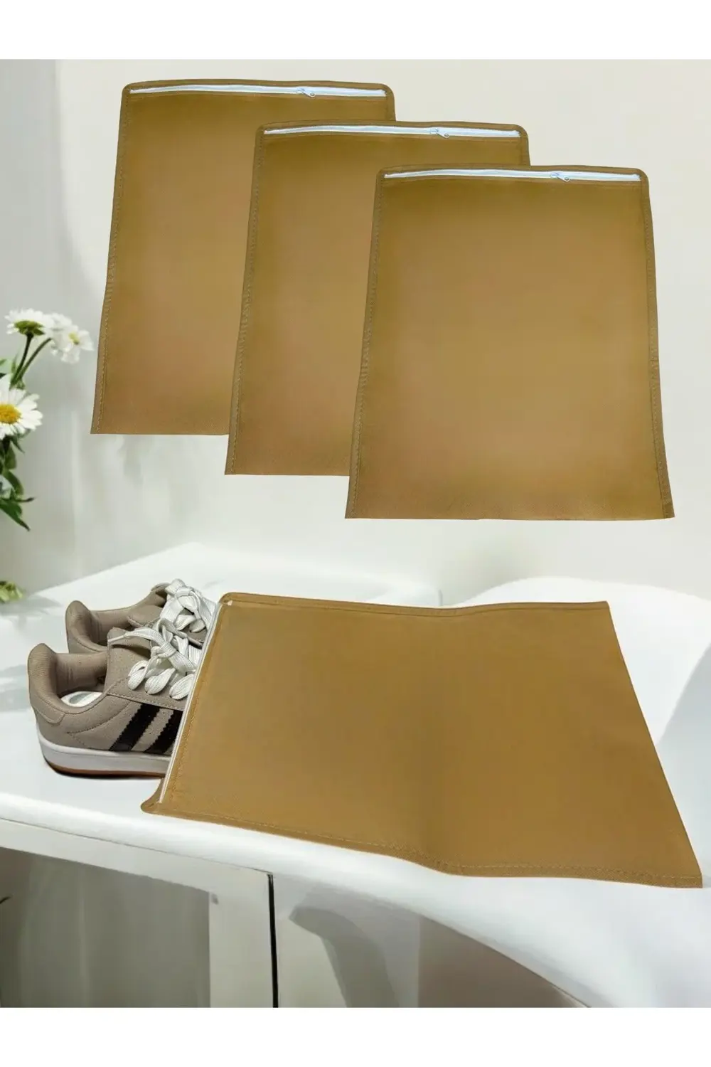 3 Adet Bej Ayakkabı Saklama Çantası Seyahat Hurcu Çok Amaçlı Ferm