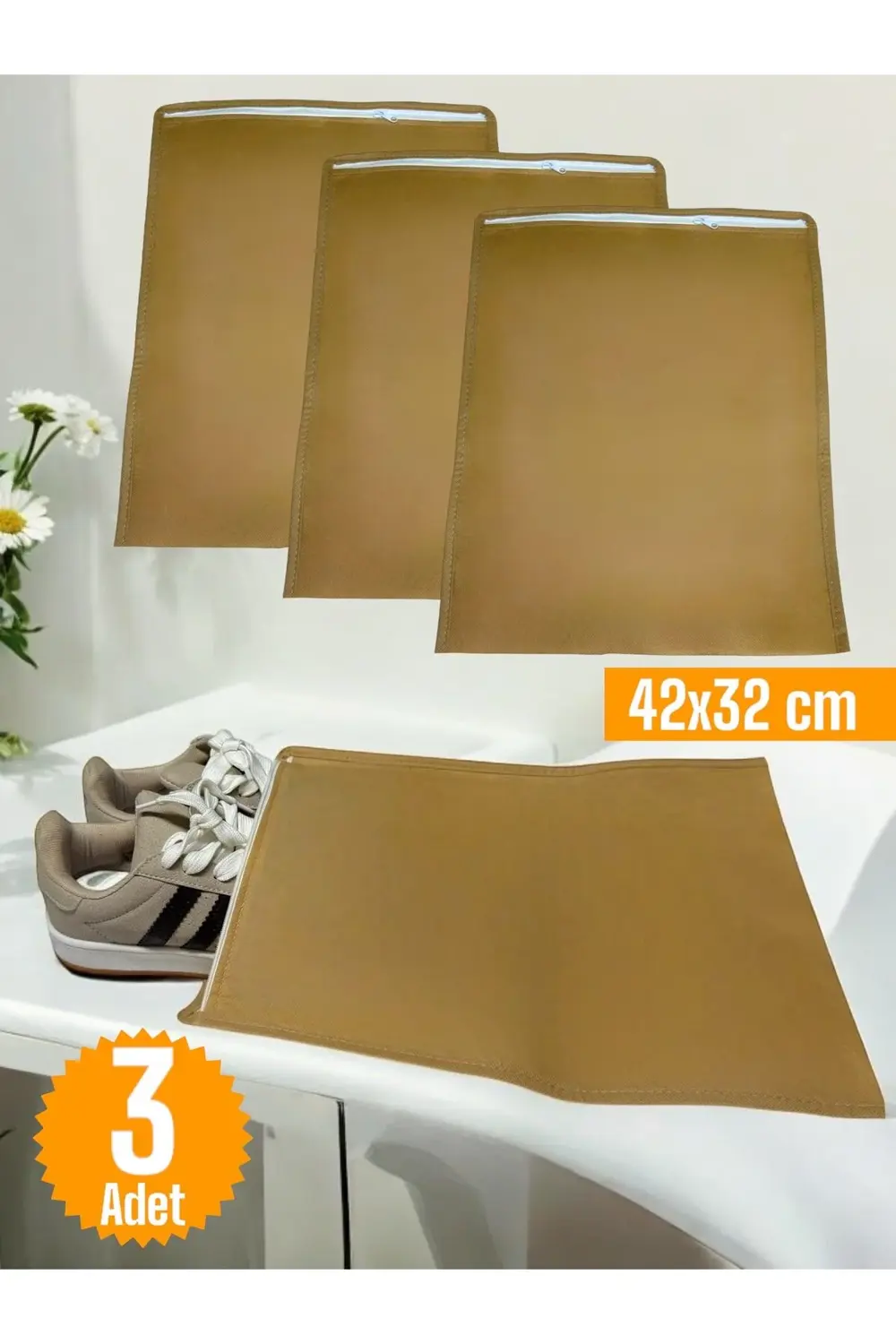 3 Adet Bej Ayakkabı Saklama Çantası Seyahat Hurcu Çok Amaçlı Ferm