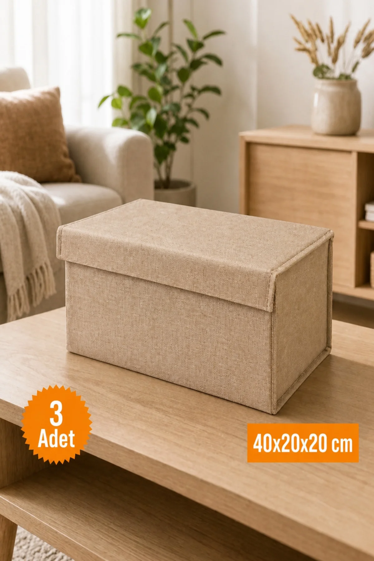 3 Adet Bej Kapaklı Dolap İçi Düzenleyici, Katlanabilir Kıyafet Saklama Kutusu, Raf Düzenleyici Organizer Large 40x20x20cm 3 Adet Bej Kapaklı Dolap İçi Düzenleyici, Katlanabilir Kıyafet Saklama Kutusu, Raf Düzenleyici Organizer Large 40x20x20cm