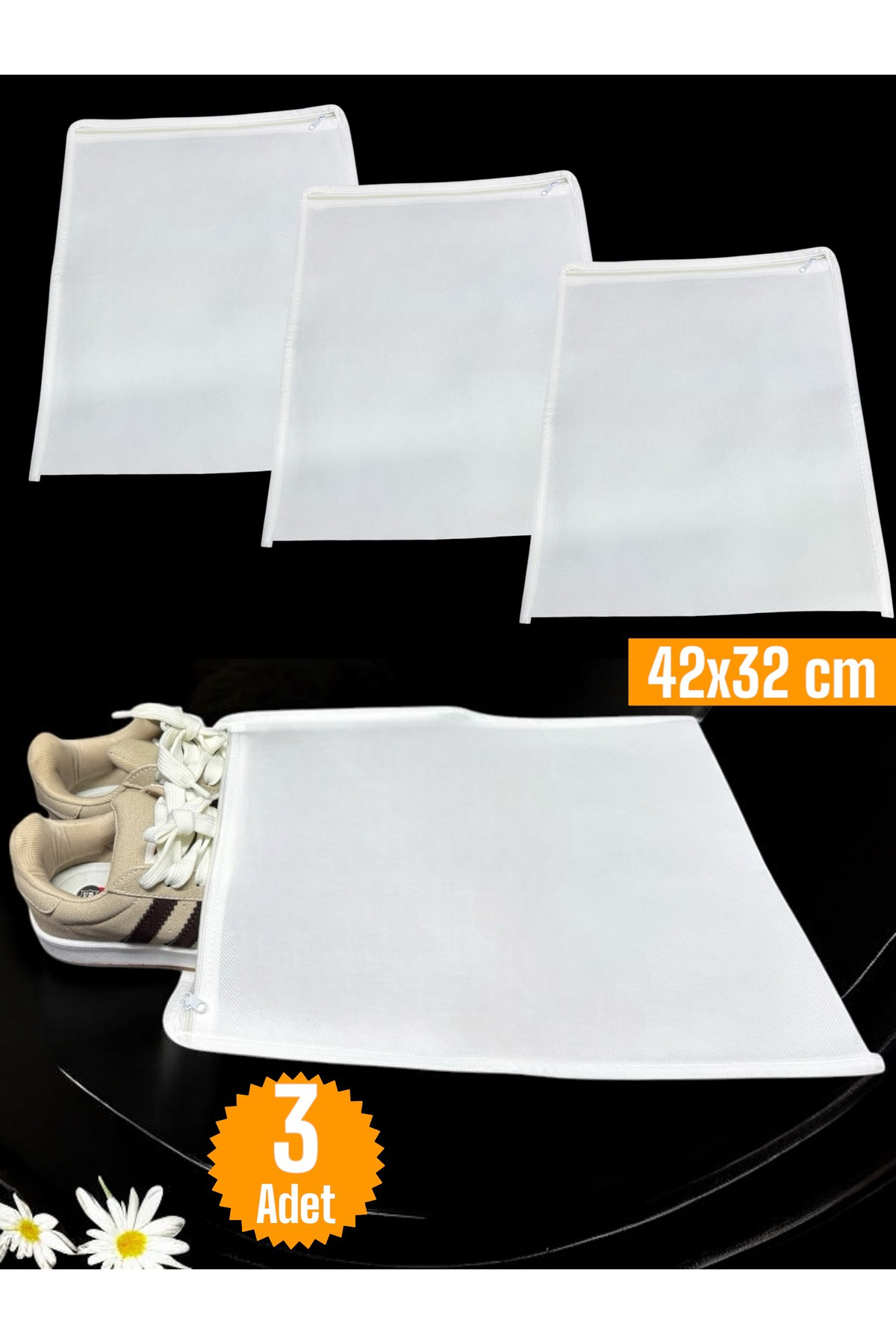 Balkan Room 3 Adet Beyaz Ayakkabı Saklama Çantası Seyahat Hurcu Çok Amaçlı Fe