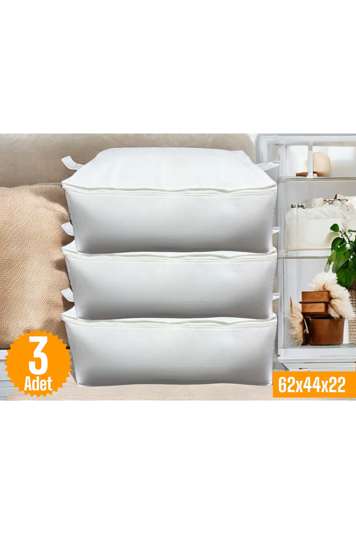 3 Adet Beyaz Baza Altı Ve Çekyat Tipi Hurç 62 X 44 X 22 Cm XLarge