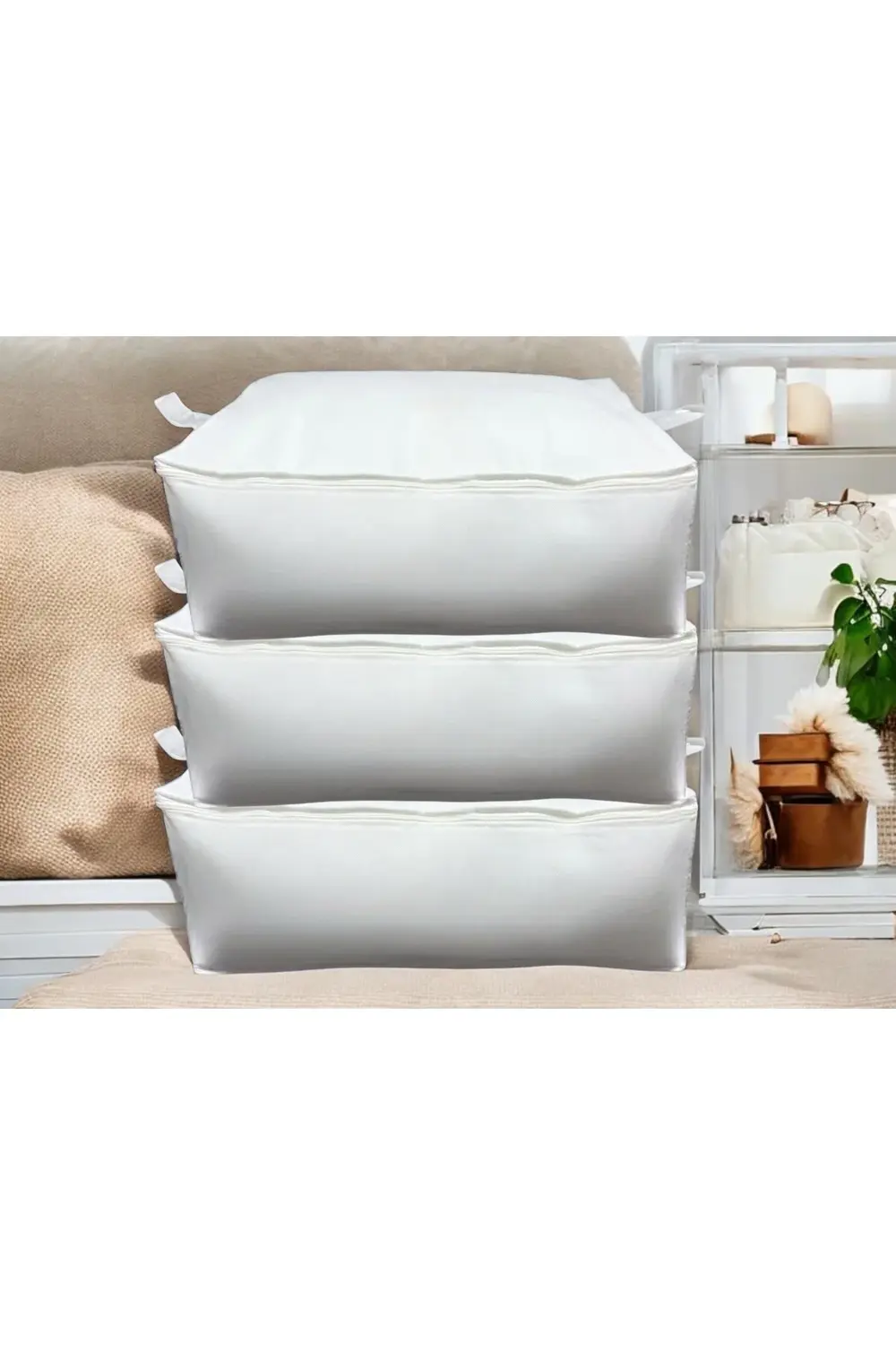 3 Adet Beyaz Baza Altı Ve Çekyat Tipi Hurç 62 X 44 X 22 Cm XLarge