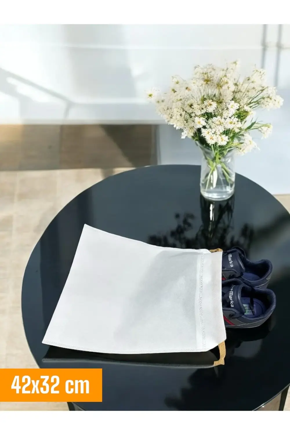 3 Adet Beyaz Büzgülü Ayakkabı Saklama Çantası Çok Amaçlı Dolap Çe