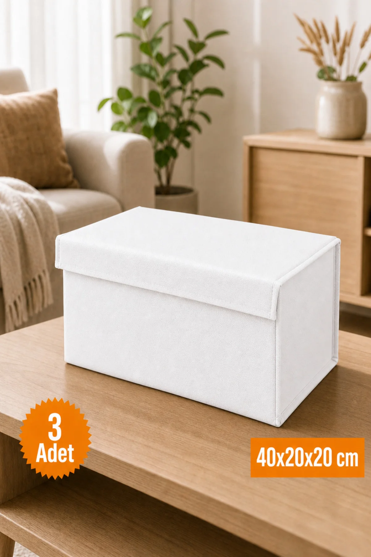 3 Adet Beyaz Kapaklı Dolap İçi Düzenleyici, Katlanabilir Kıyafet Saklama Kutusu, Raf Düzenleyici Organizer Large 40x20x20cm 3 Adet Beyaz Kapaklı Dolap İçi Düzenleyici, Katlanabilir Kıyafet Saklama Kutusu, Raf Düzenleyici Organizer Large 40x20x20cm