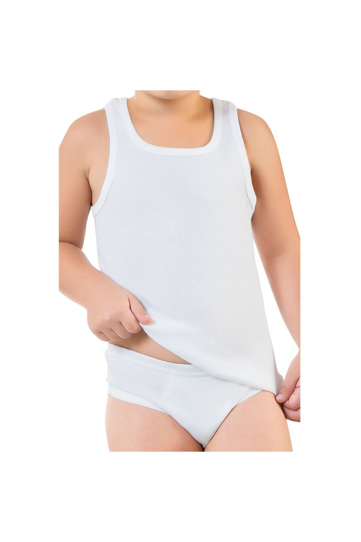 3 Adet Beyaz Renk Penye Çocuk Atlet