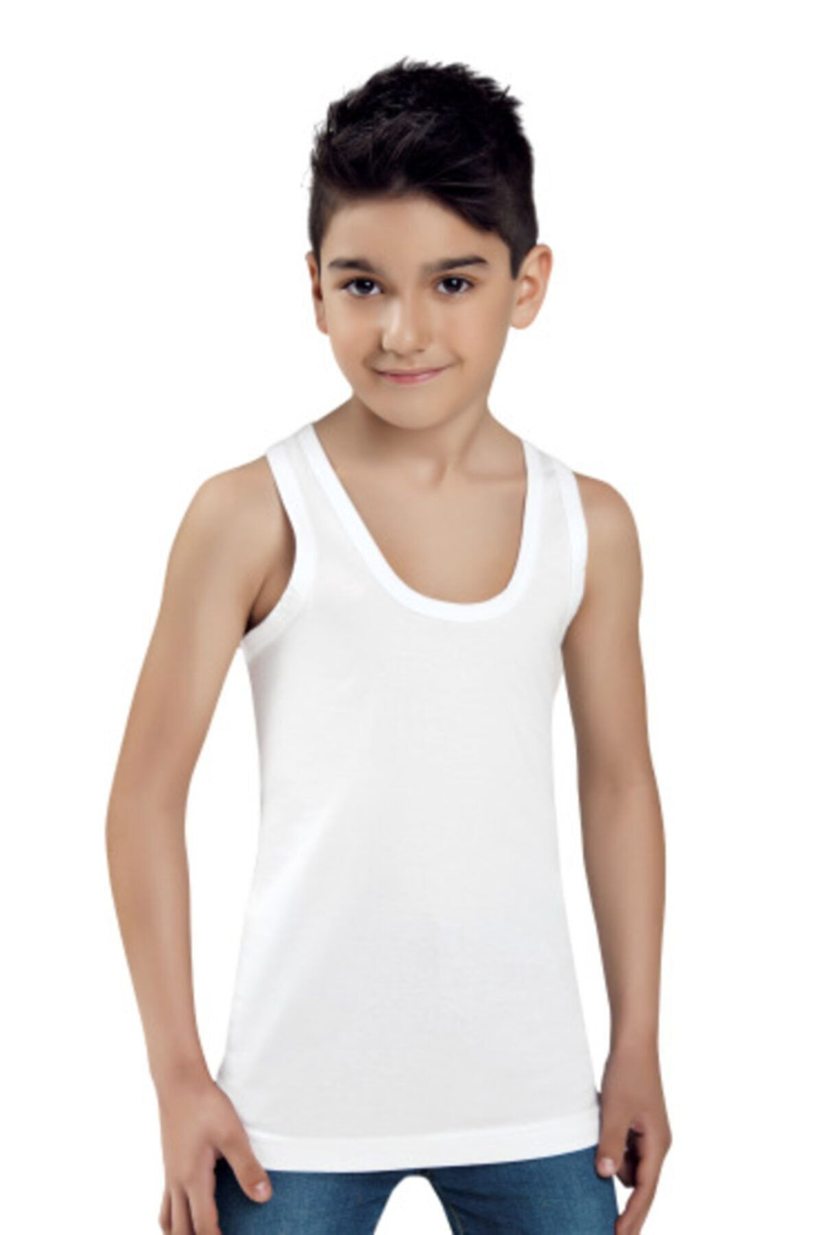 3 Adet Beyaz Renk Penye Çocuk Atlet