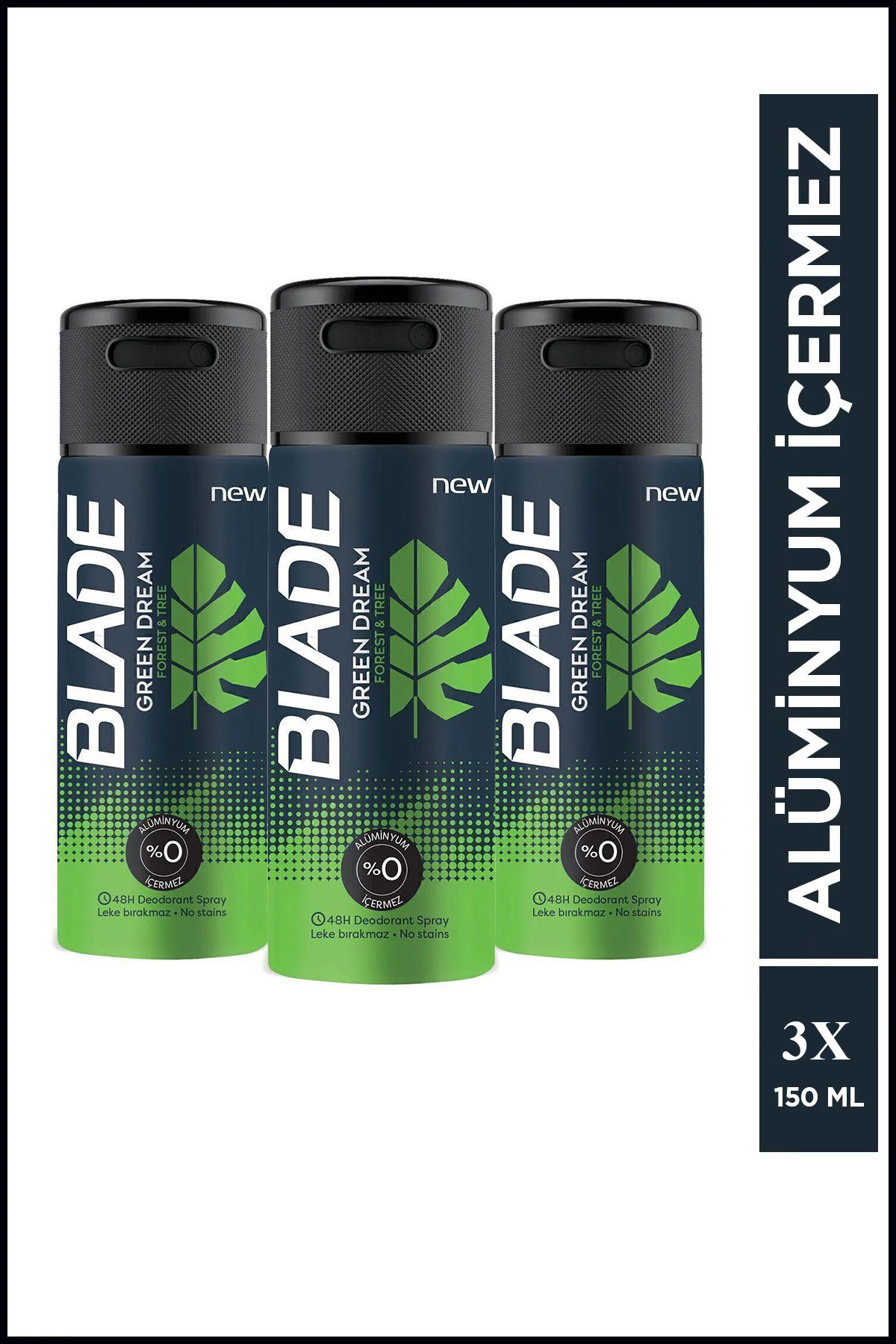 3 Adet Blade Green Dream Erkek Deodorant 150 Ml Hızlı Kurur, Leke 3 Adet Blade Green Dream Erkek Deodorant 150 Ml Hızlı Kurur, Leke