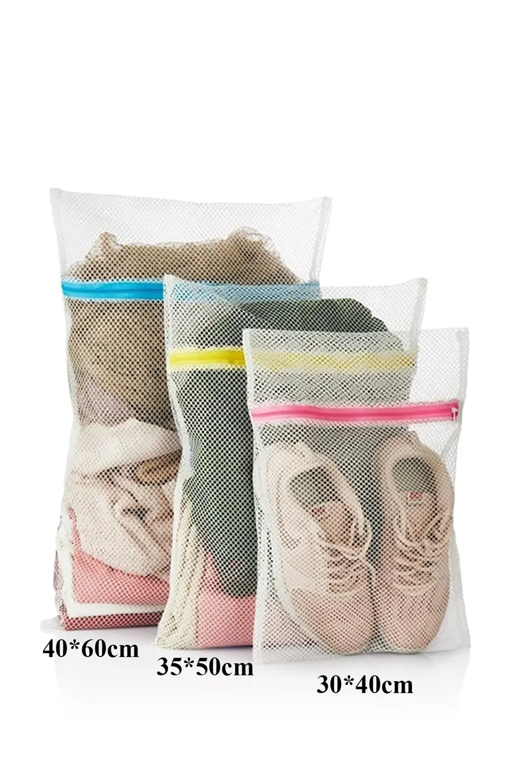 3 Adet Çamaşır Yıkama Filesi Seti Renkli Fermuarlı