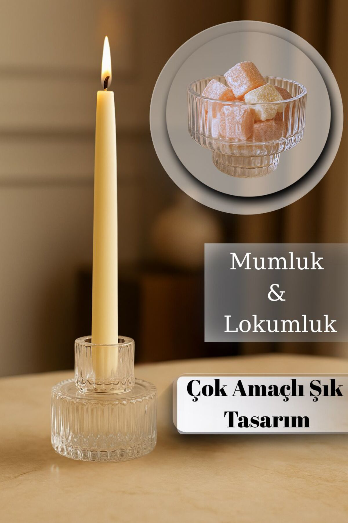3 adet Çok Amaçlı Cam Mumluk ve Lokumluk – Şık Dekoratif Tasarım