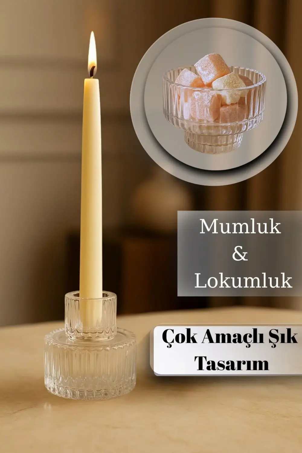 3 adet Çok Amaçlı Cam Mumluk ve Lokumluk – Şık Dekoratif Tasarım
