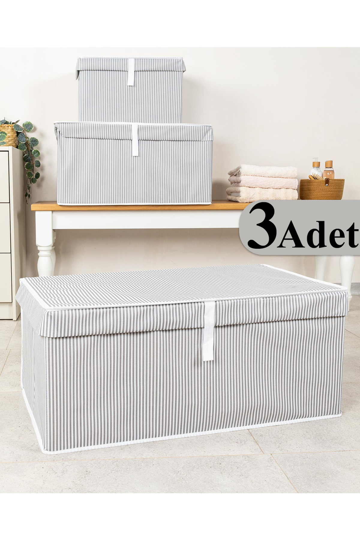 Pazar Kapısı 3 Adet Çok Amaçlı Düzenleyici Kutu Mega Plus Gri