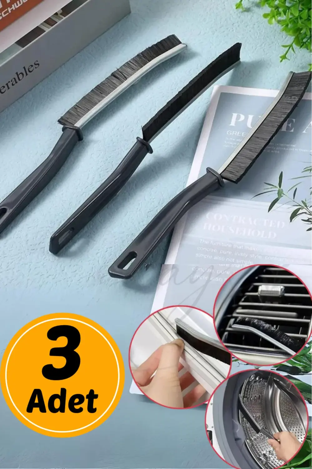 3 ADET Çok Amaçlı İnce Temizlik Fırçası  Derz Araları, Banyo, Mut