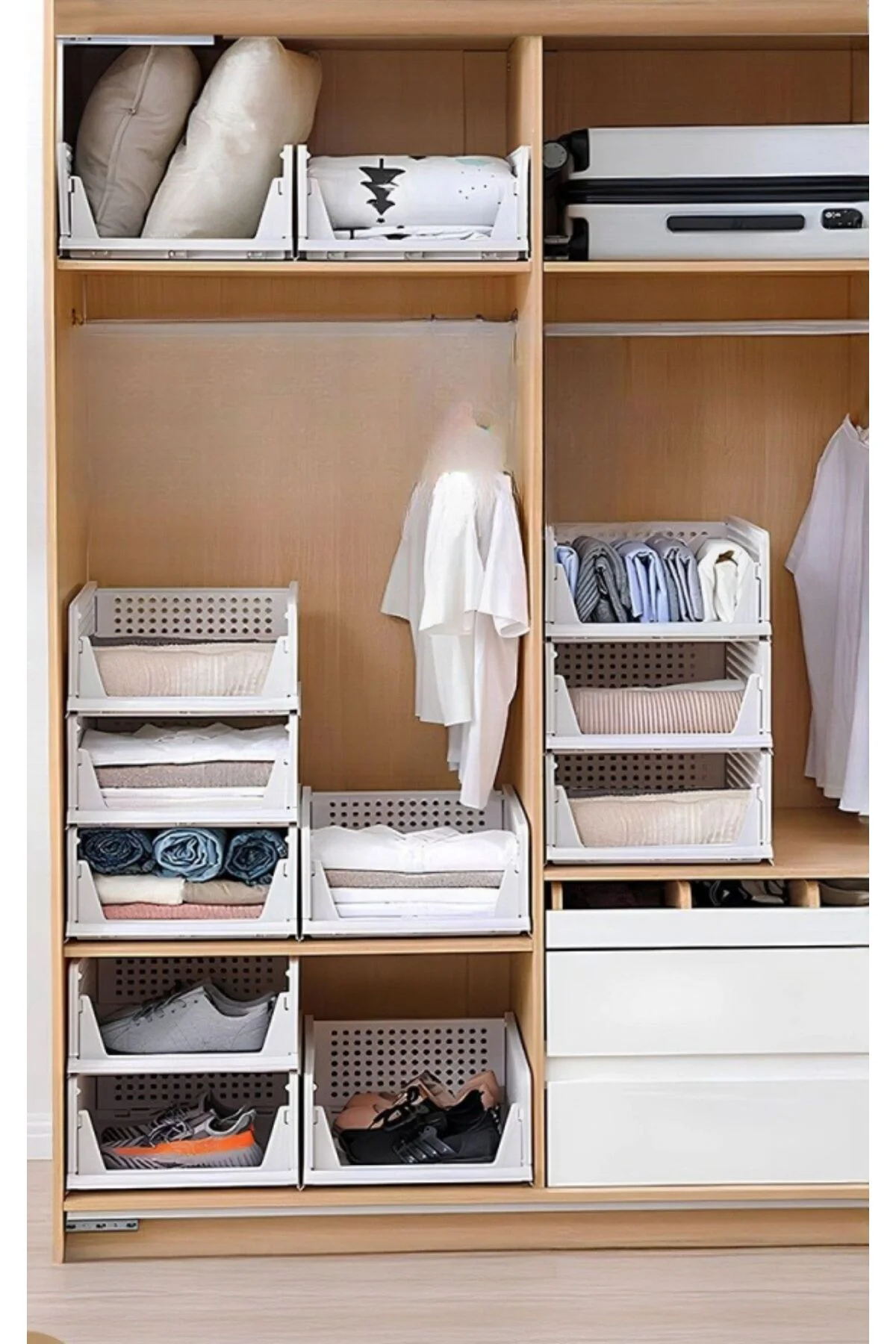 3 Adet Çok Amaçlı Kayar Raf Dolap Içi Kıyafet Ve Ev Aksesuarı Düz