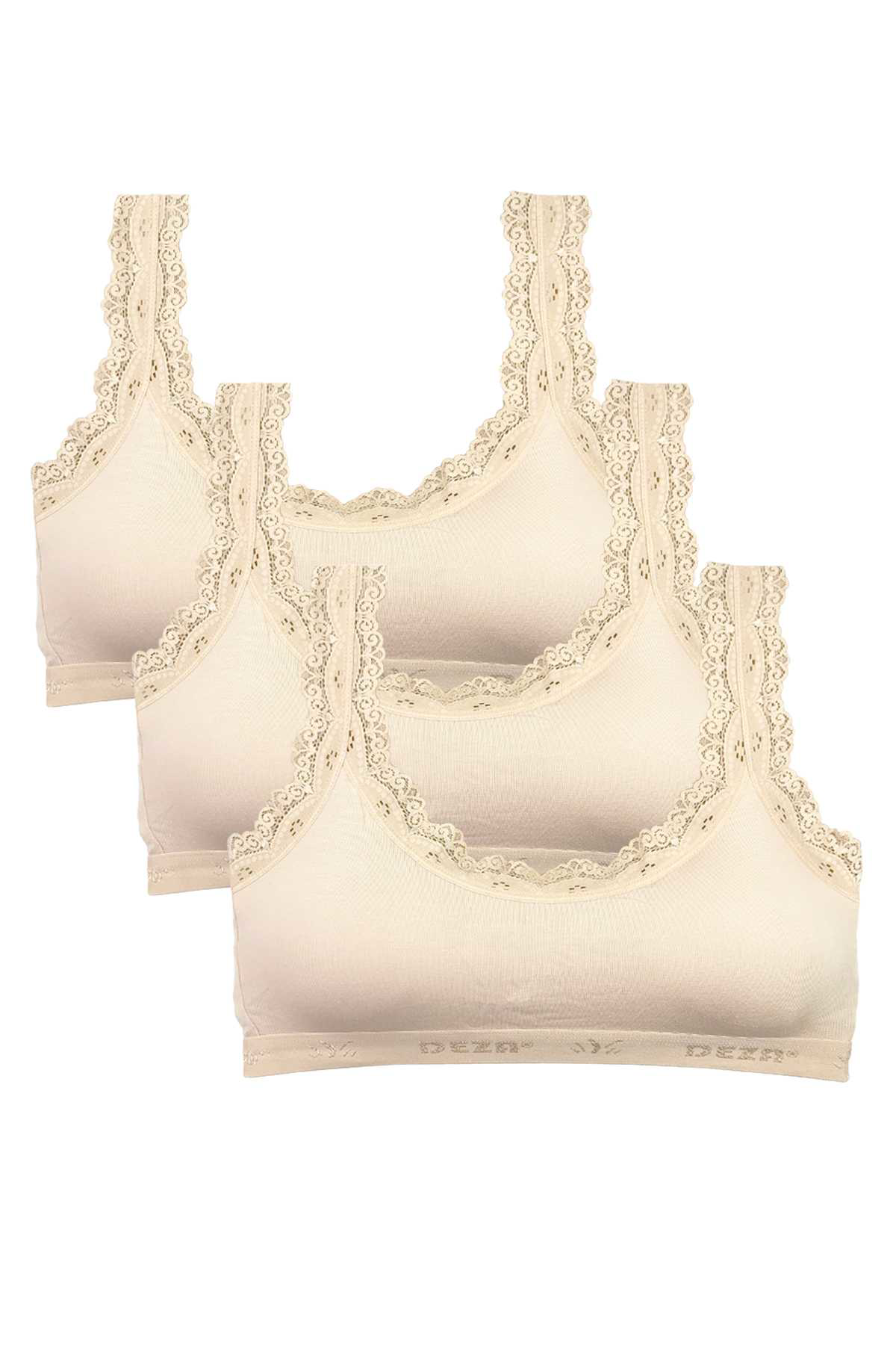 Just Cheap Store 3 Adet Dantel Nakiş İşlemeli Pedli Bambu Kadin Büstiyer Krem