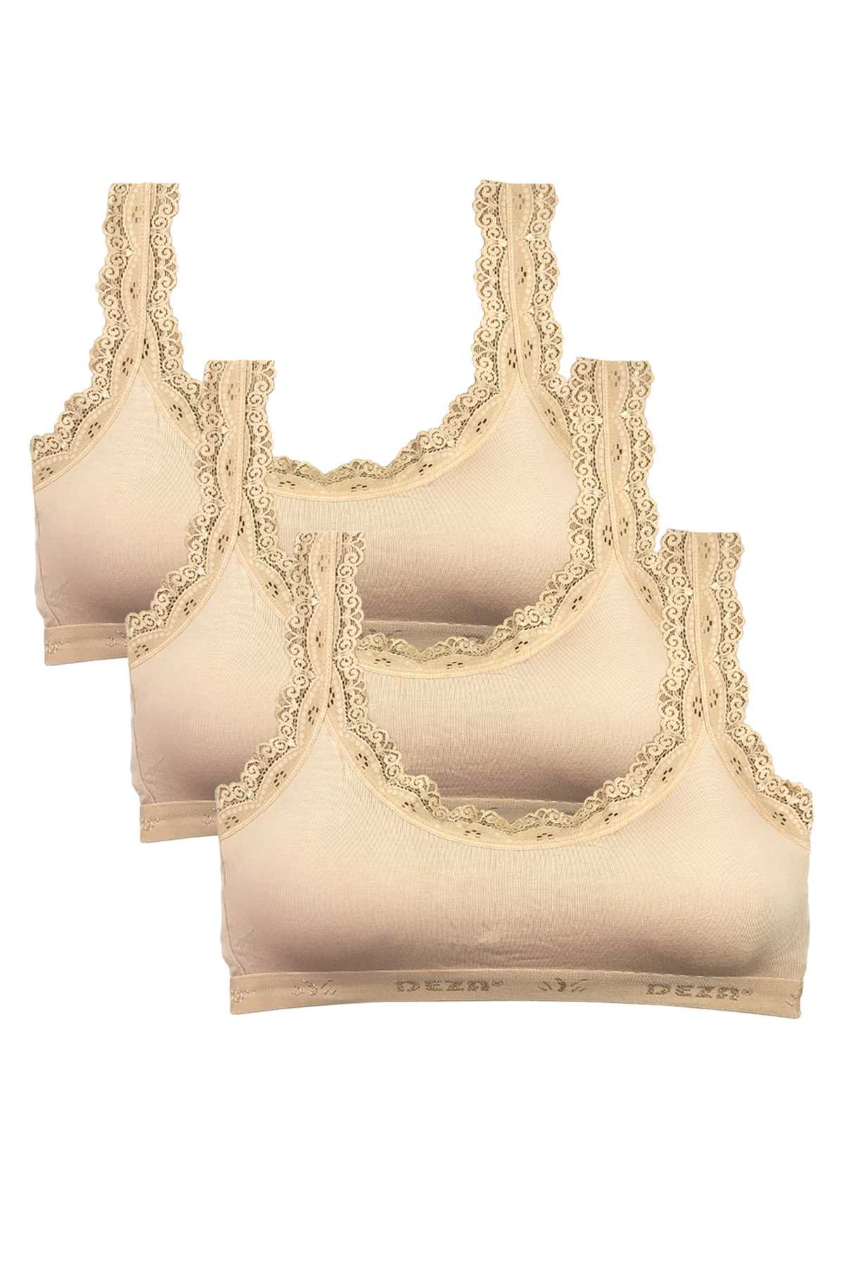 Just Cheap Store 3 Adet Dantel Nakiş İşlemeli Pedli Bambu Kadin Büstiyer Ten
