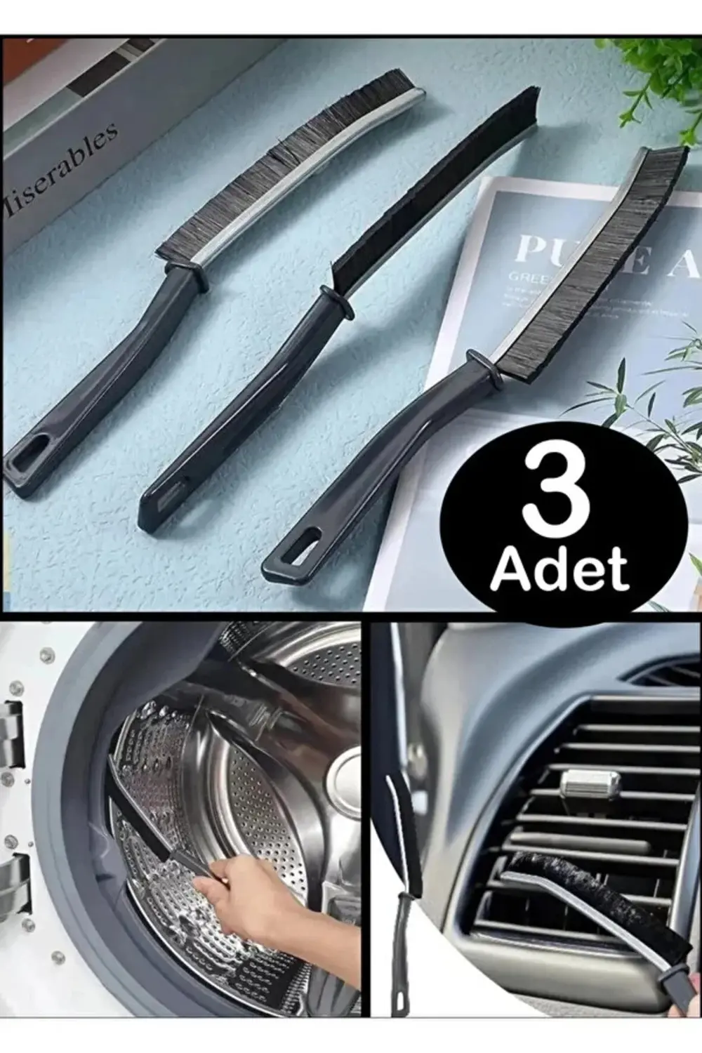 3 Adet Dayanıklı Sert Kıllı Çok Amaçlı İnce Temizlik Fırçası Derz