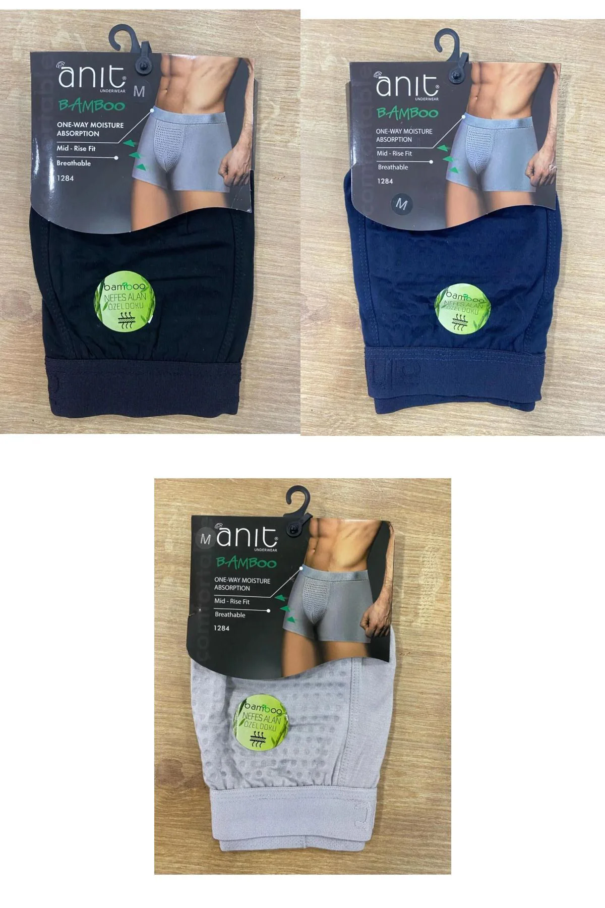 3 Adet Düz Renk Likralı Bambu Erkek Boxer %96 Bambu %4 Likra Karışık Renk